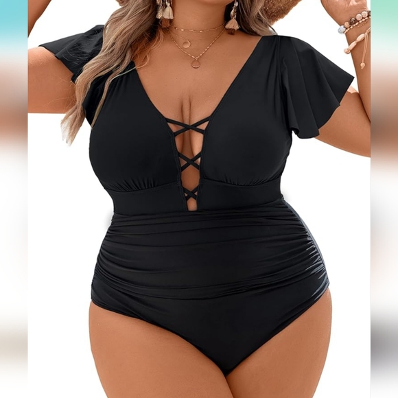 Blooming Jelly Other - BLOOMING JELLY PLUS SIZE One Piece Short Ruffle Sleeve Swimsuit